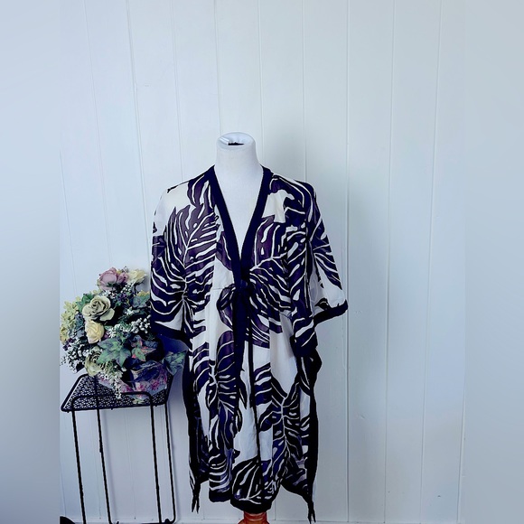 CZ Coverups striped palm Leaf Pattern Swimsuit Coverup - Picture 1 of 16